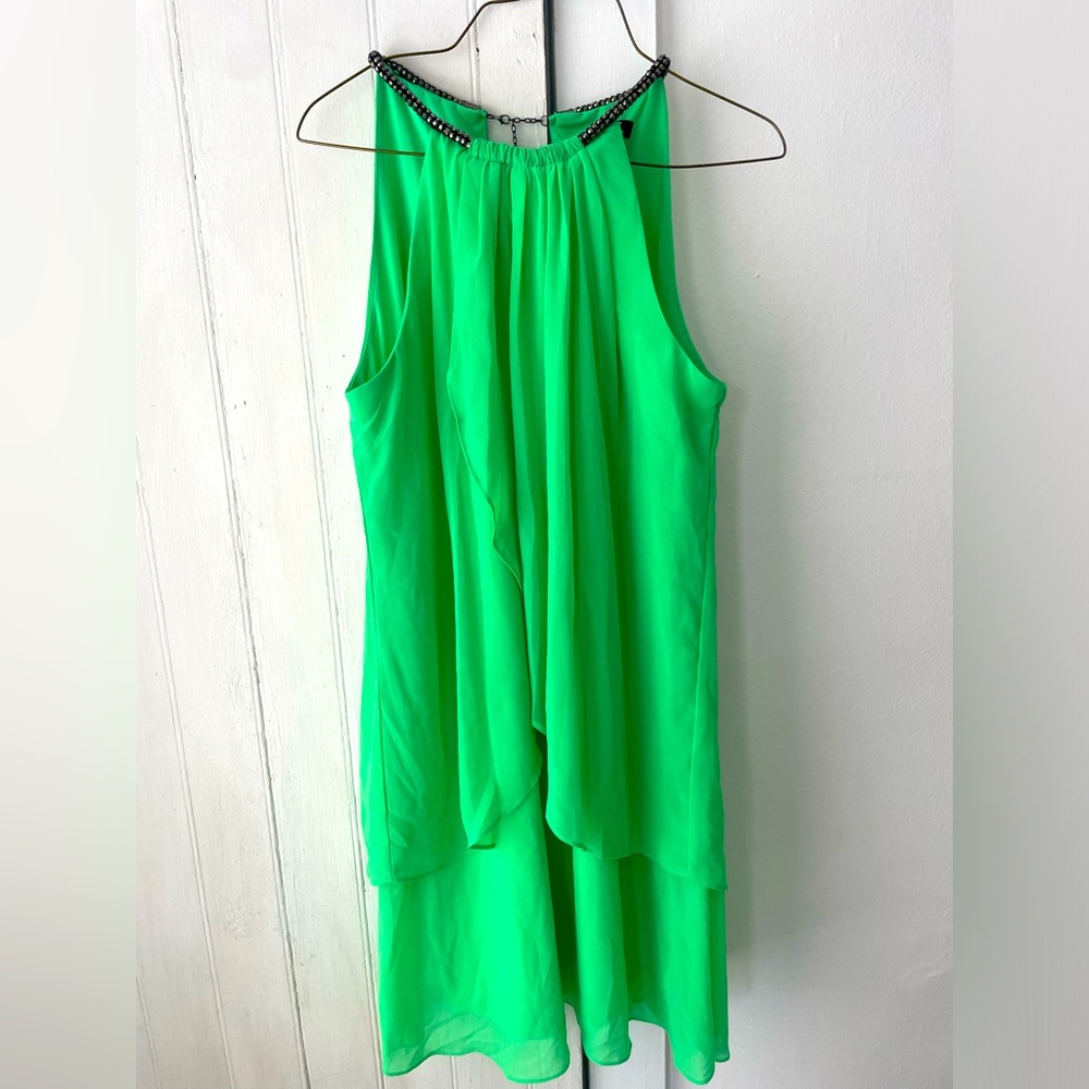 SLNY Green Halter Shift Dress
